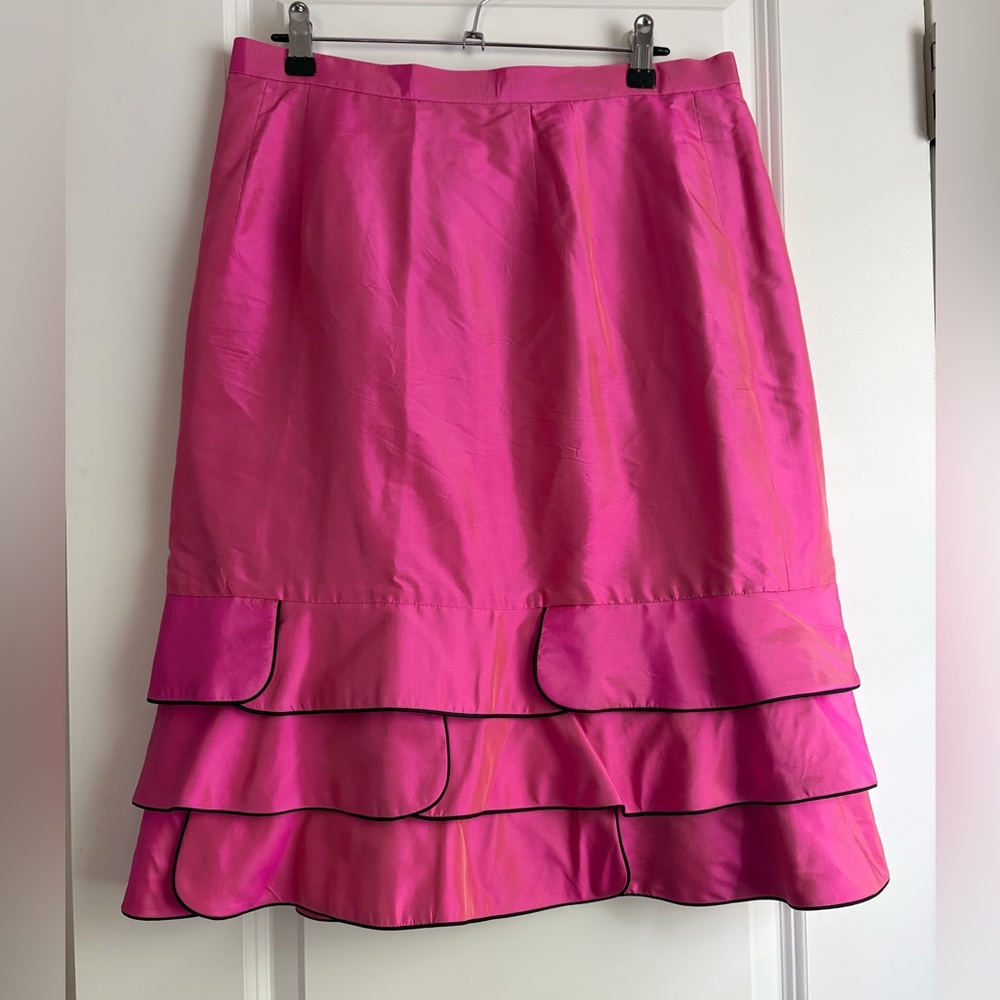 Pink Tiered 100% Silk Iridescent A-Line Skirt with Ruffles